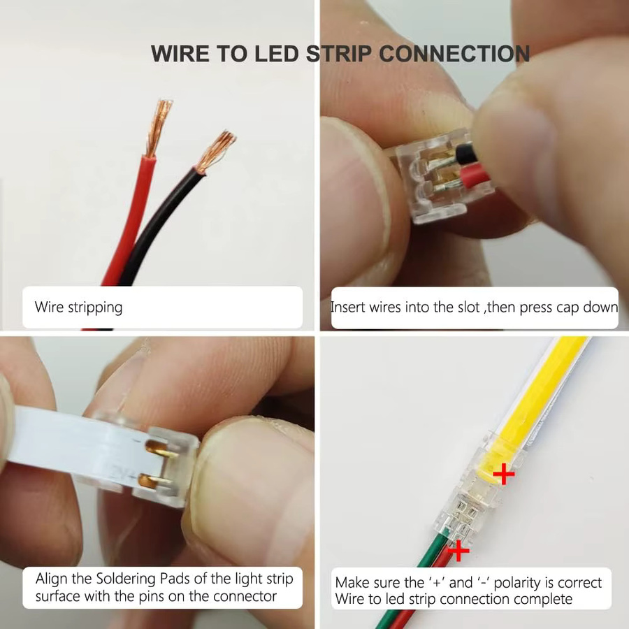 YSRSAI COB LED-Streifen-Verbinder 2-Pin für 5mm 8mm 10mm, lötfreie Streifen-zu-Streifen und Streifen-zu-Kabel Verbindung, transparent - Bild 3