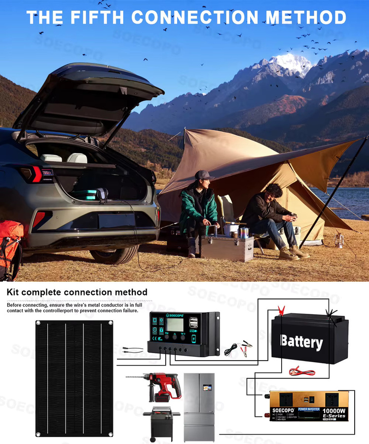 SOECOPO Solarsystem Komplettset mit 600 W Panel, 100 A Controller und Wechselrichter für 110 V / 220 V, Schwarz - Bild 4