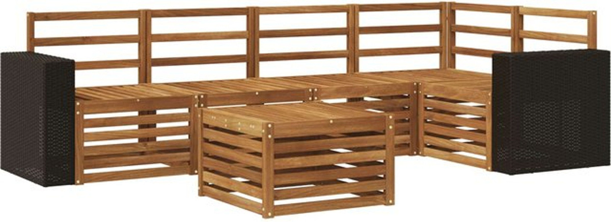 vidaXL Ecksofa Set 6-teilig aus Massivholz Akazie in Natur, modern und wendbar - Bild 1
