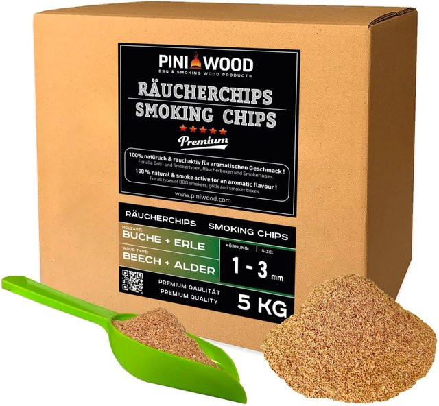 PINI Räucherchips aus Buche und Erle gemischt, 5 kg, 1-3 mm Räucherspäne - Bild 1