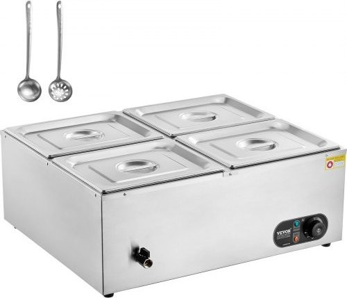 VEVOR 4-Fach Warmhalteautomat aus Edelstahl für Gastronomie und Catering, Elektrische Bain-Marie mit Temperaturregelung 30-85°C, Silber, 4 x 8 QT - Bild 1