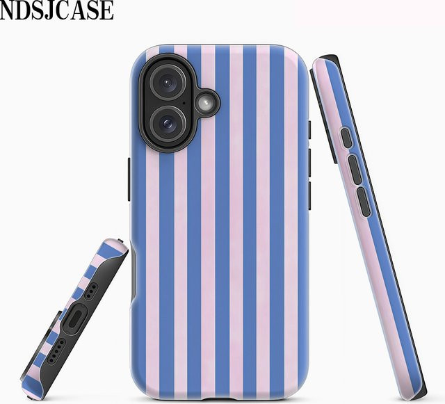 Luxuriöse doppellagige Handyhülle mit blauen und rosa vertikalen Streifen für Apple iPhone 17 16 15 14 13 12 11 Pro Max Plus X XS XR 7 8 Air - Bild 1