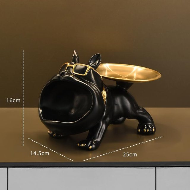 Bulldoggenstatue aus Harz mit Aufbewahrungstablett als dekorative Hundeskulptur für deine Heimdekoration - Bild 1