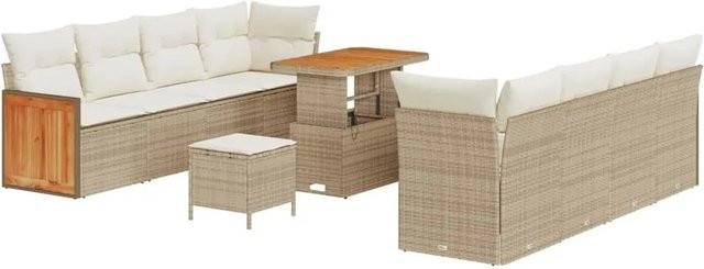 vidaXL Gartensofa-Set aus Poly-Rattan in Beige mit 11-teiligem Set inklusive Kissen und Stauraumfunktion - Bild 1