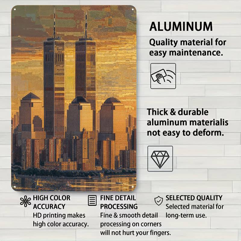 ZX ART Metallschild New York Stadtsilhouette Zwillingstürme Manhattan Gold B/H: 20 x 30 cm - Bild 3