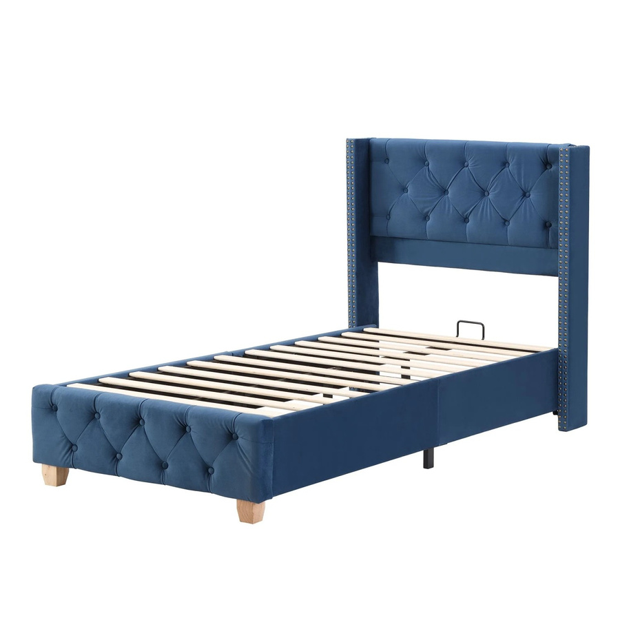 okwish Polsterbett aus Samt mit Knopfpolsterung in Blau, B/T/H: 90 x 200 x 120 cm - Bild 2