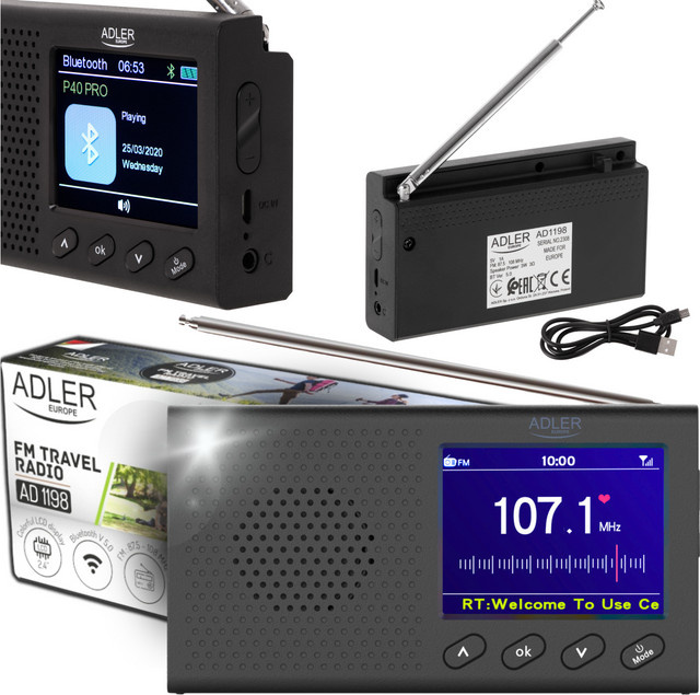 Tragbares Adler Radio mit LCD-Display, FM und Bluetooth in Schwarz - Bild 1