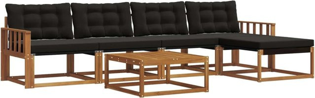 vidaXL Outdoor-Sofagarnitur 6-teilig aus Akazienholz und Textilene in Natur und Schwarz mit Kissen und Armlehnen - Bild 1