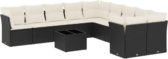 vidaXL 11-teilige Garten-Sofagarnitur in U-Form aus Polyrattan mit Kissen in Schwarz-Creme - Bild 1