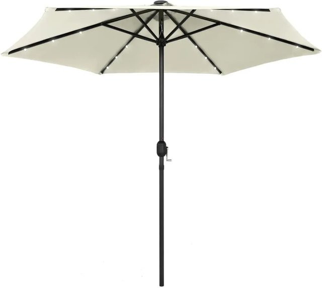 vidaXL Sonnenschirm mit LED-Beleuchtung aus Aluminium und Polyester in Sandweiß, Höhe: 270 cm - Bild 1