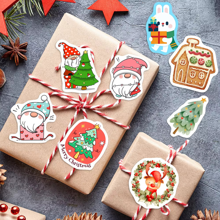 Wasserdichte Weihnachts Aufkleber mit lustigen Cartoon Kindern und Tieren in Mehrfarbig für DIY Scrapbooking und Geschenke aus PVC - Bild 3