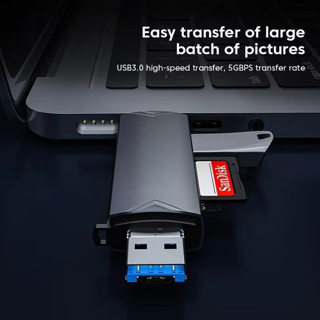 VAORLO 6-in-1 OTG Multifunktions-USB-3.0-Kartenleser mit USB-C und USB-A für SD und TF Speicherkarten, Weiß - Bild 1
