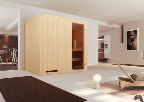 WEKA Elementsauna Halmstad 2 Sparset mit 5,4 kW und Kompakt Glastür in Beige und Anthracite, B/H/T: 194 x 199 x 177 cm - Bild 1