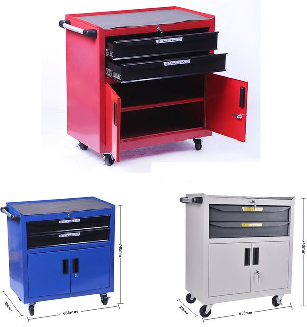 Mobiler Werkzeugschrank in Rot mit Schubladen und Doppeltüren für die Autoreparatur, B/T/H: 74,0 x 38,0 x 0 cm - Bild 1