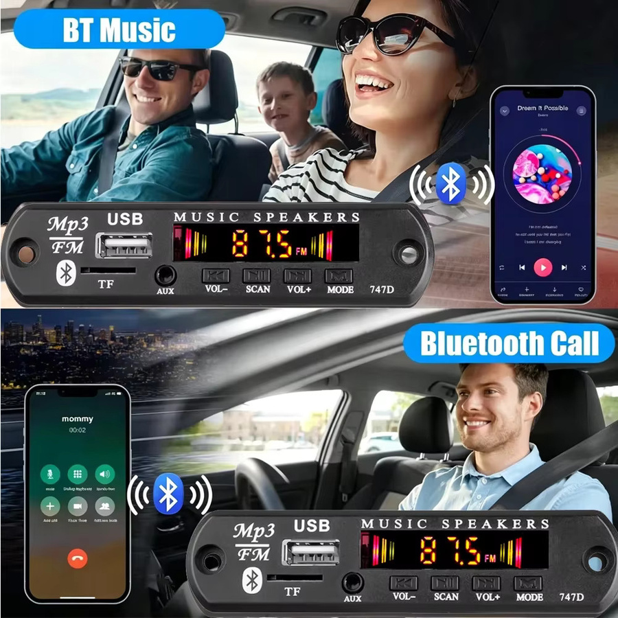 KEBIDU Bluetooth 5.3 MP3-Decoder-Board Schwarz: Kabelloser Auto-Musikplayer mit USB, TF und FM-Radio für Lautsprecher (DC 12V) - Bild 3
