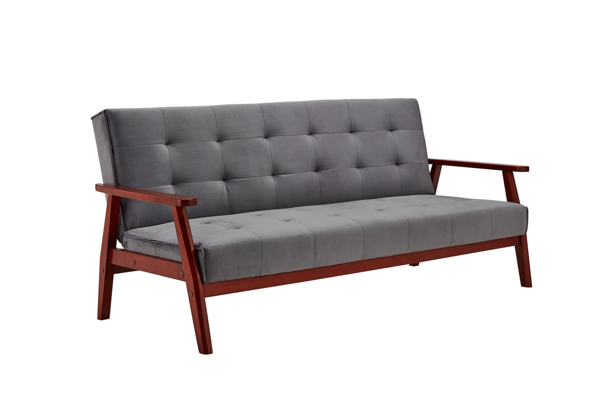 SalesFever Schlafsofa im skandinavischen Design aus Samt, Breite: 190 cm, Grau - Bild 1