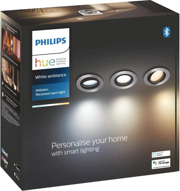 Philips Hue Milliskin Smart-Einbauspot White Ambiance aus Aluminium, 3er-Pack, Weiß - Bild 1