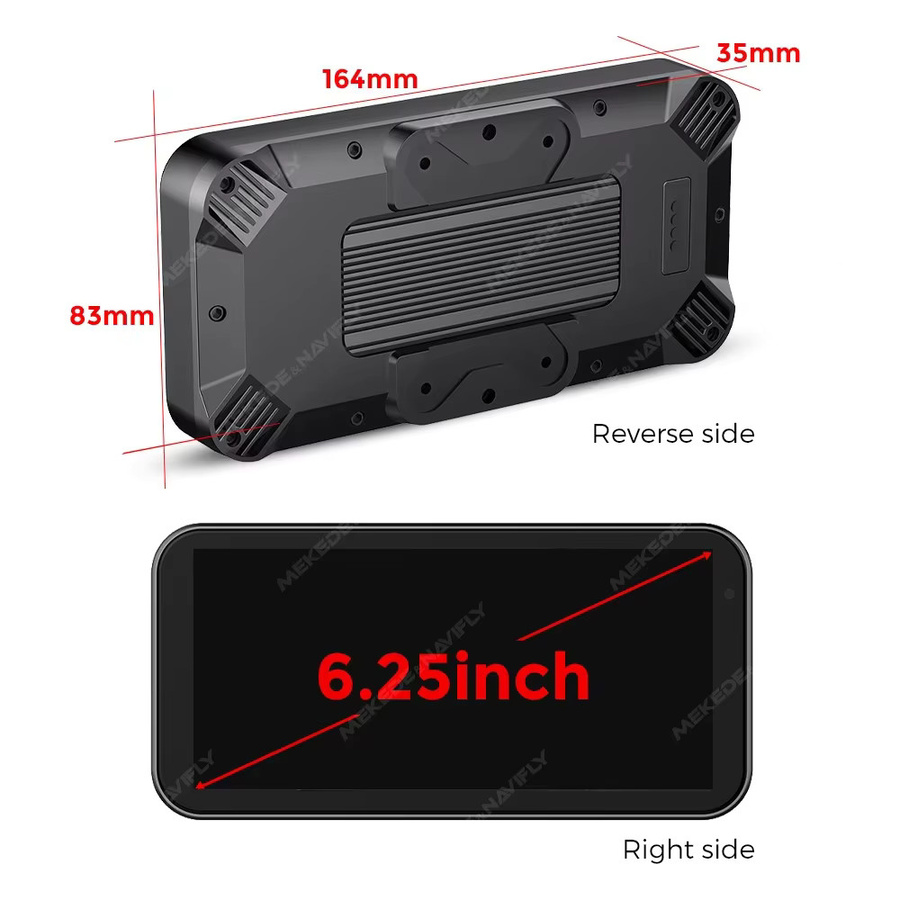 TomoStrong Tragbares Motorrad GPS Navigationsgerät mit 6,25 Zoll Display, IP67 Wasserdicht, Wireless CarPlay und Android Auto, DVR Stick Recorder mit Dual Bluetooth, Schwarz - Bild 2