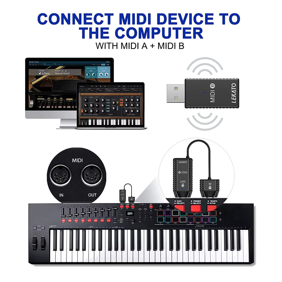 Lekato MS1 Wireless MIDI Adapter für iOS und Mac in Schwarz mit Plug & Play für Keytar, Digitalpiano und EWI - Bild 5