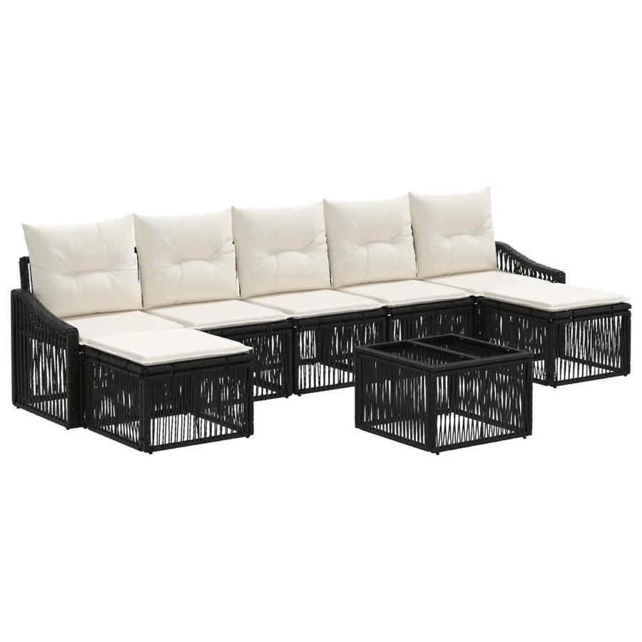 vidaXL Gartenmöbel-Set aus Poly-Rattan in Schwarz mit 8-teiliger L-Form, inklusive Outdoor-Sofas, Couchtisch und Ottomane mit Polsterkissen - Bild 2