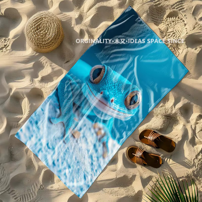 Blaues Gecko-Strandtuch mit Sommer-Vibe-Muster für Strand, Camping und Reisen - Bild 4