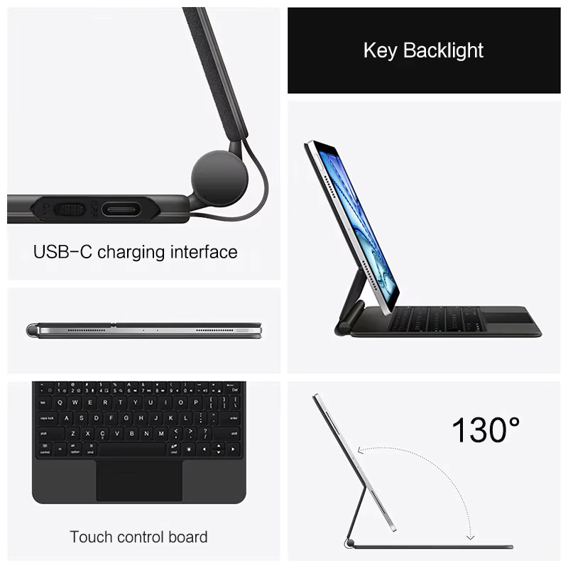 AJIUYU Magische Tastatur für iPad Air 11 Zoll 2024 M2 6. Generation mit Smart Cover in Schwarz - Bild 2