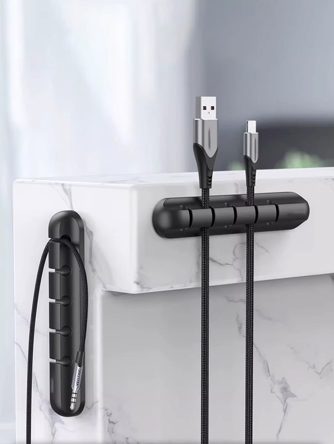 Selbstklebende Silikon Kabel-Organizer-Clips für deinen Schreibtisch zur Kabelverwaltung von Ladegeräten, Maus und Kopfhörern in Schwarz oder Weiß - Bild 4