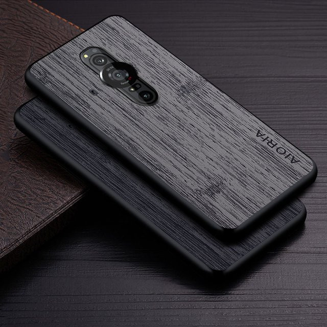 Luxus Handyhülle mit Bambus-Holzmuster aus Leder für Sony Xperia Pro-1, XZ4 und XZ3 in Braun und Schwarz - Bild 1