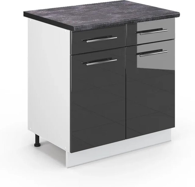 Vicco Küchenunterschrank Fame-Line in Anthrazit Hochglanz und Weiß mit Soft-Close-Türen, B: 80 cm, T: 60 cm, H: 82 cm - Bild 1