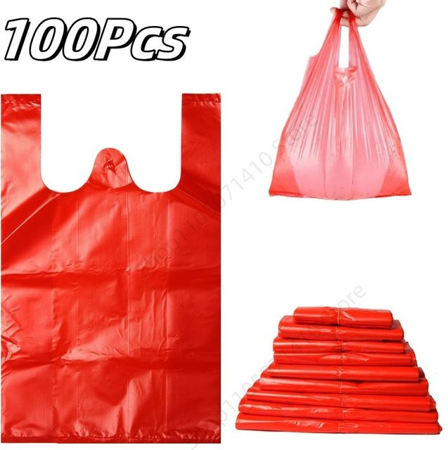 100 Stück rote Einweg Plastiktüten aus Kunststoff für Lebensmittel und den Einzelhandel - Bild 1