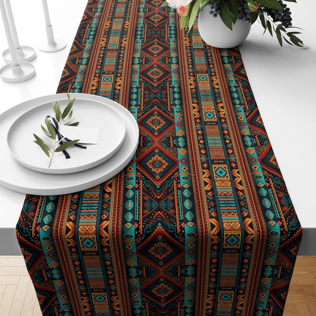 JINGYUE Pet Tischläufer aus Leinen im Aztec-Design, Mehrfarbig, B/T: 150 x 33 cm - Bild 1