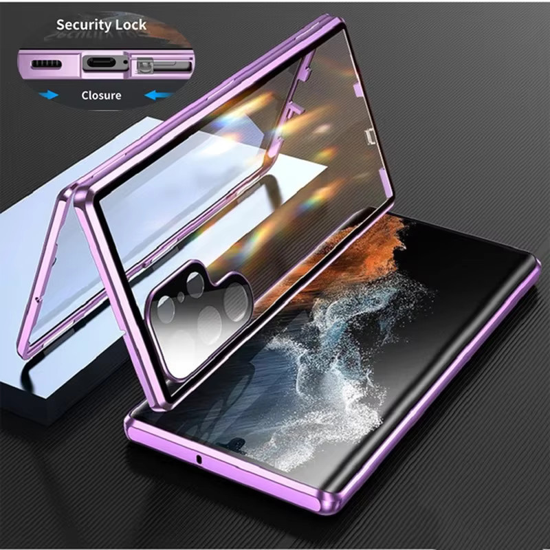 Magnetische Metallhülle für Samsung S26 Ultra S25 S24 S23 Plus mit doppelseitiger Ultra HD Anti-Kratz-Glas-Displayschutzfolie in Purple - Bild 3