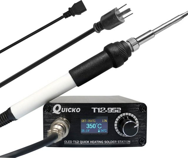 QUICKO Lötstation mit 0,96 Zoll OLED Digitalanzeige, temperaturverstellbar von 200 bis 480 Grad Celsius, Schwarz, US-Stecker - Bild 1