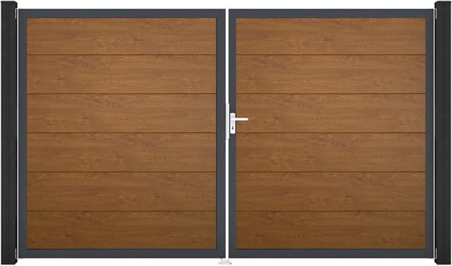 GroJa Steckzaun Tor BasicLine DIN Rechts Doppel-Tor in Golden Oak - Bild 1