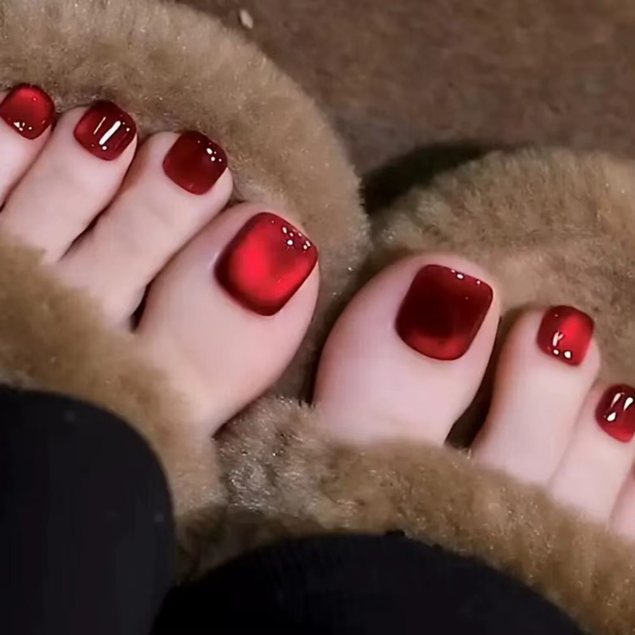 HotPress Künstliche Zehennägel, Katzenaugen-Effekt, Rot/Rosa/Lila/Rosarot, Glänzend - Bild 2