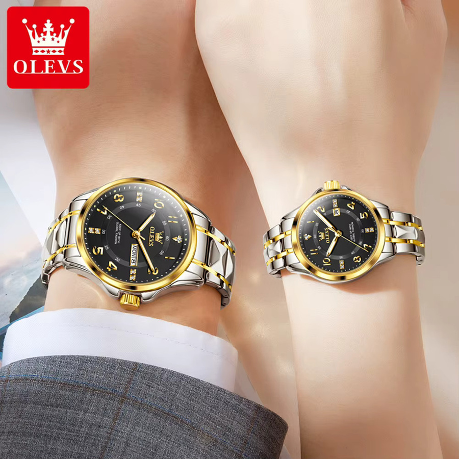 OLEVS Armbanduhr Paar, Quarz, Edelstahl, Gold, Weiß, Unisex - Bild 2