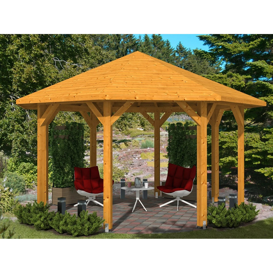 Skan Holz Pavillon Nice 2 mit Zeltdach aus Leimholz in Eiche hell und Beige, B/T/H: 484 x 484 x 330 cm - Bild 2