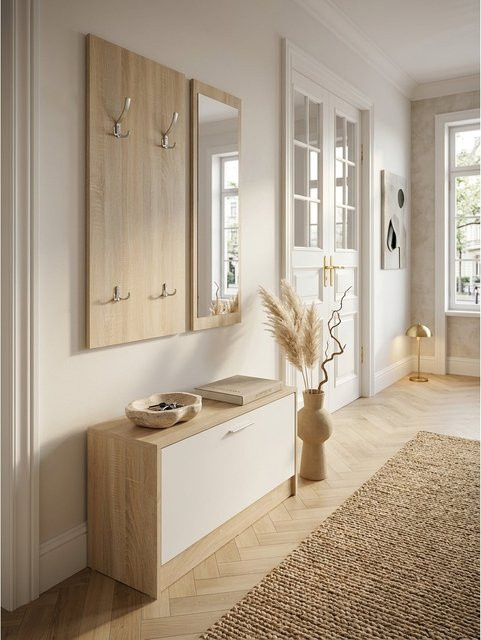 Wandgarderobe mit Spiegel und Schuhschrank SALERNO von KADIMA DESIGN in Sonoma, B/T/H: 80 x 27 x 180 cm - Bild 1