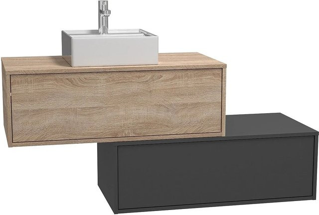 Vente-unique Einzelwaschtisch Teana in Anthrazitgrau und Naturfarben Hell, Breite: 94 cm - Bild 1