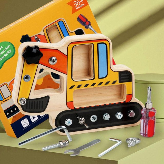 Binchi Fitness Schrauben-Spielbrett aus Holz, Konstruktionsauto-Puzzlespiel, ab 3 Jahren - Bild 1