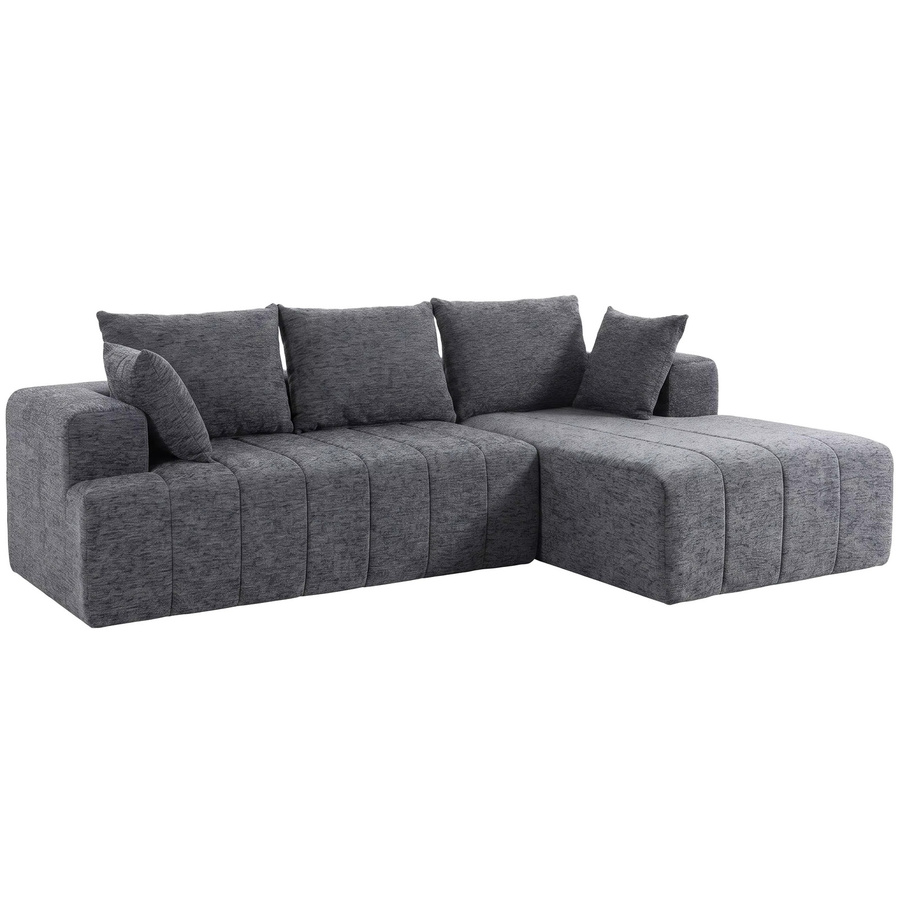 HOMCOM Ecksofa L-Form in Grau mit Schlaffunktion und Kissen, modularer 3-Sitzer in Chenille-Optik, Breite: 256 cm - Bild 2