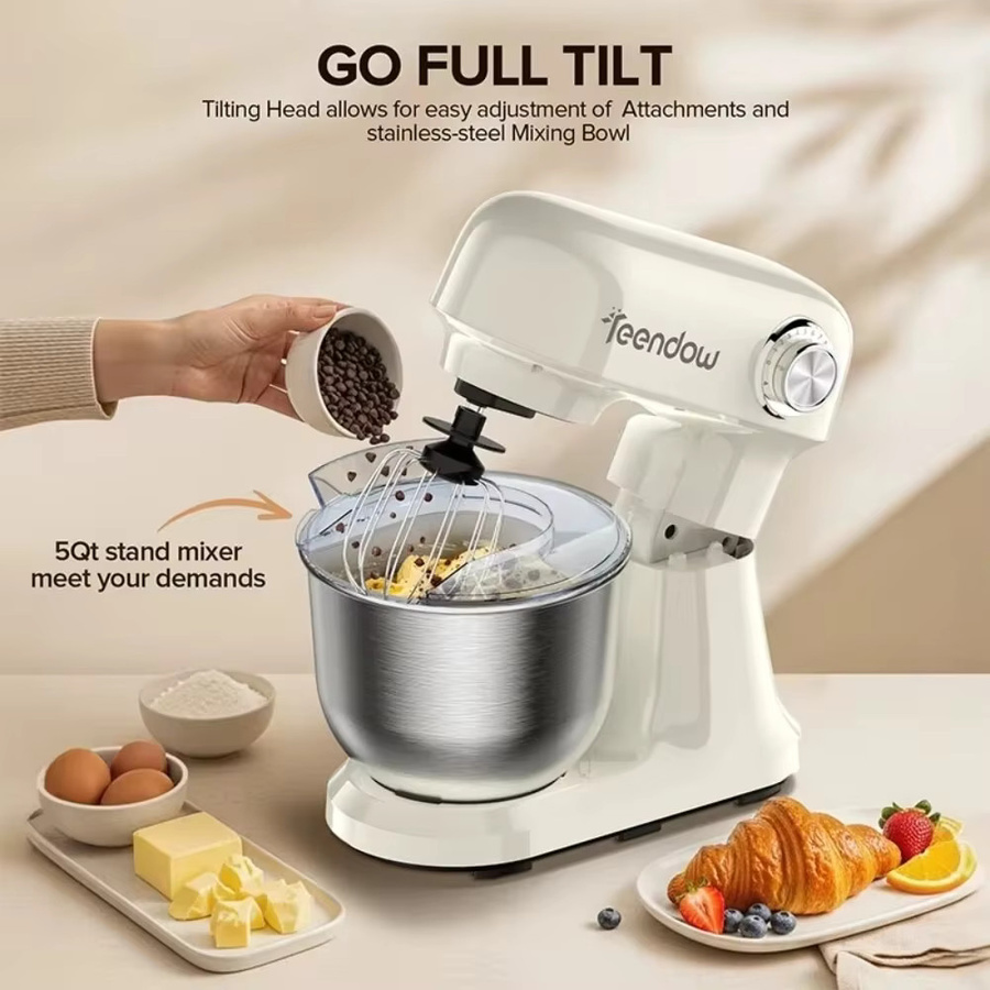 Teendow SM-B03 Standmixer mit 5Qt Rührschüssel in Weiß, 12-stufige Geschwindigkeitsregelung inklusive Knethaken, Schneebesen und Rührbesen - Bild 2
