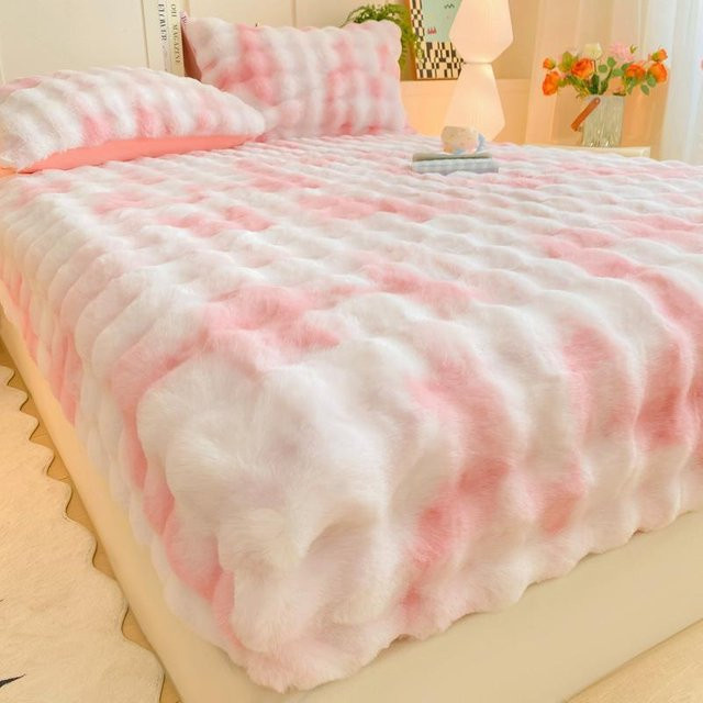 Warmes Plüsch Spannbettlaken aus Kaninchenfleece von HOME369 in Pink, B/T: 180 x 200 cm - Bild 1