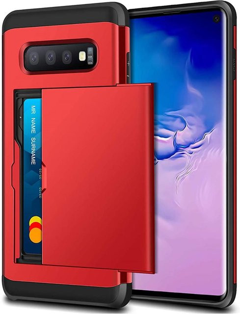 Schutzhülle für Samsung Galaxy S10 Plus, S10e und S10 mit Kreditkartenhalter und ID-Steckplatz in Rot - Bild 1