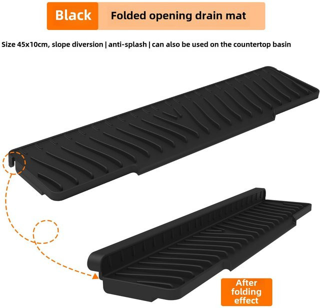 Binchi Outdoor Equipment Küchenspüle Spritzschutz und Wasserhahnmatte aus Silikon in Schwarz, Breite: 45-58 cm - Bild 1