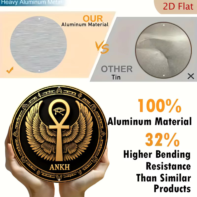 Potdemiel Ägyptisches Ankh-Symbol und Horus Wanddekoration aus Metall, kreisförmig, Gold auf Schwarz, Durchmesser: 20 cm - Bild 3