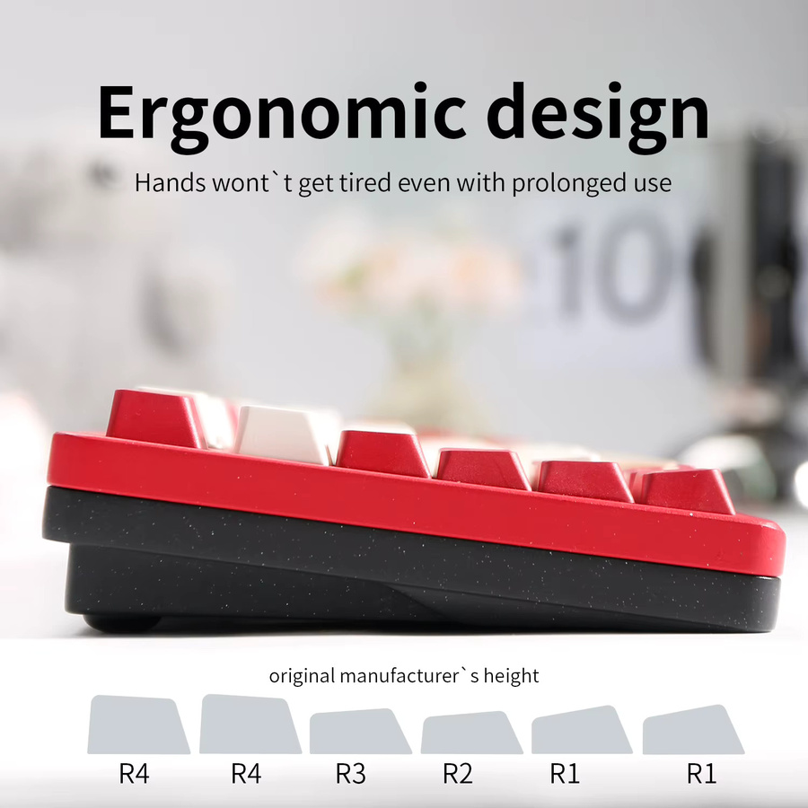 TROVANCO Koreanische Hangul-Tastenkappen im Retro-Design, PBT Material, Kirschprofil für mechanische MX-Switches, Farben: Rot und Weiß - Bild 2