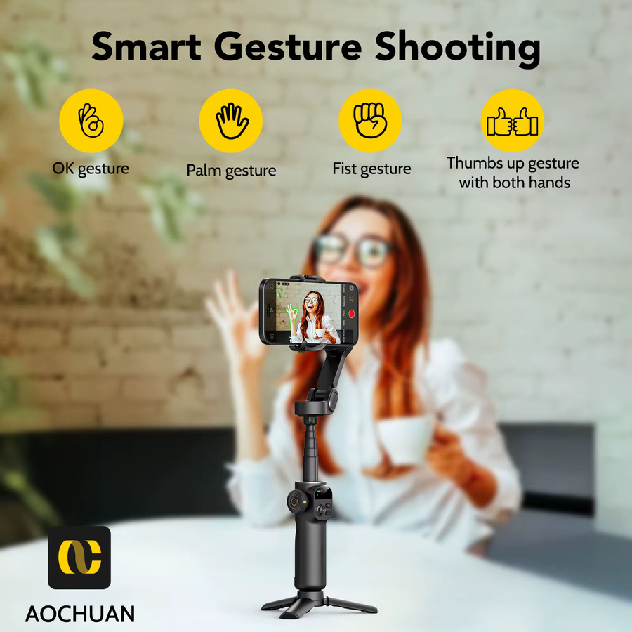 AOCHUAN Smart X2 Smartphone Gimbal-Stabilisator mit integrierter Verlängerungsstange und LED-Anzeige in Schwarz für iPhone und Android-Telefone - Bild 6