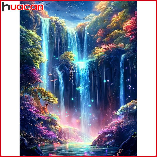 Huacan 5D-Diamantgemälde zum Selbermachen Landschaft mit Wasserfall und Baum in Multicolour B/H/T: 30 x 20 x 20 cm - Bild 1