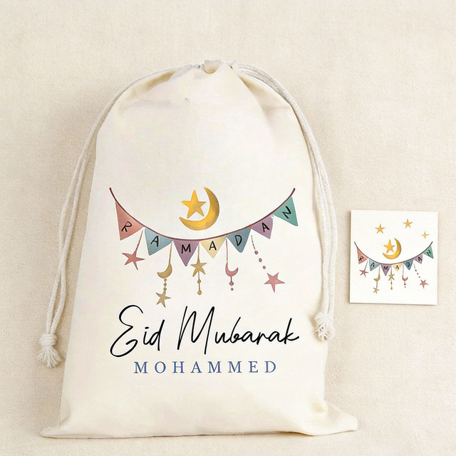 Personalisierte Eid Mubarak Geschenktüte für Kinder in Weiß als Ramadan Kareem Partyzubehör für Jungen und Mädchen - Bild 1